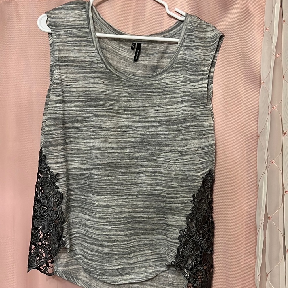 Maurice’s Brand, size L, grey & white stripped tank w/ side detail